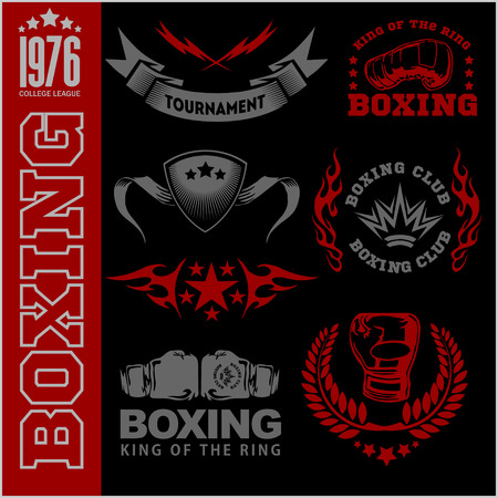 Boxing labels and icons set. on dark background.のイラスト素材