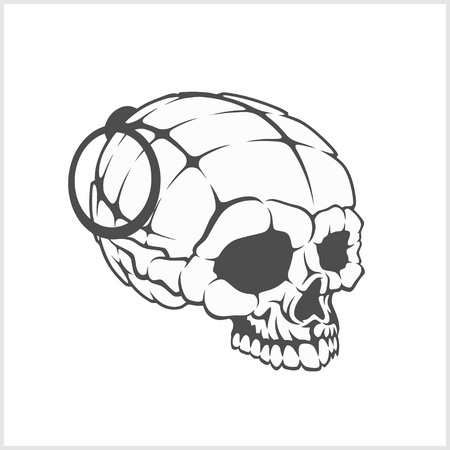 Military skull - grenade in the form of a skull. Vector illustration.のイラスト素材