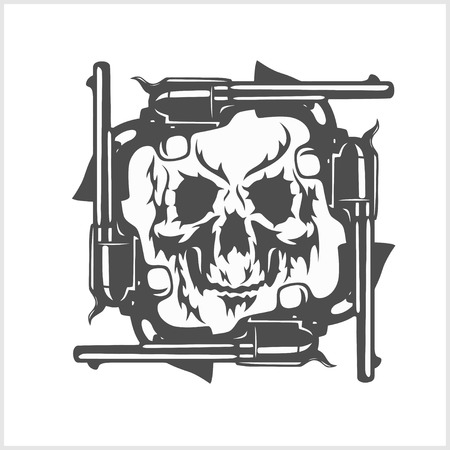 Gangster skull and frame of pistols. Vector.のイラスト素材