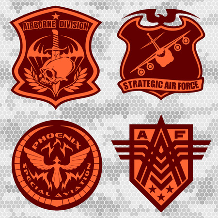 Military airforce patch set - armed forces badges and labels logo. Vector set.のイラスト素材