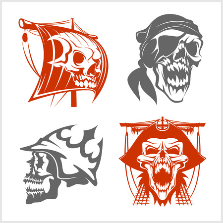 Pirate symbols - emblems set isolated on whiteのイラスト素材