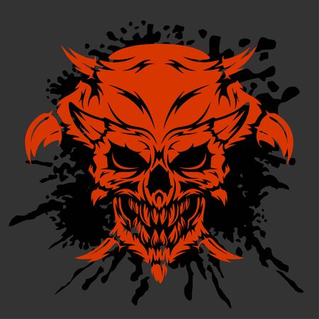 Demon scary Skull isolated on dark backgroundのイラスト素材