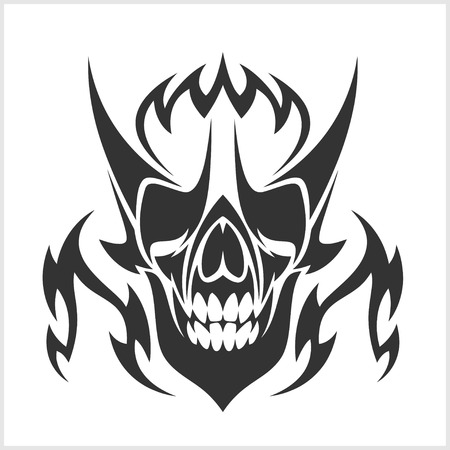 Skull tattoo and tribal design - isolated black on whiteのイラスト素材