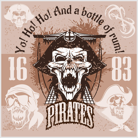 Vintage Pirate Labels or Design Elements With Retro Textures on light background.のイラスト素材