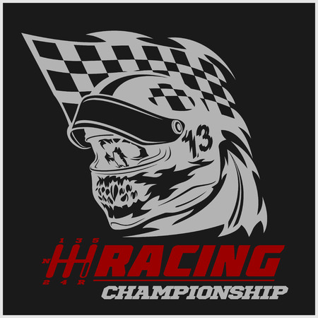 Vintage Skull Checkered Flags Racingのイラスト素材