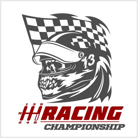 Vintage Skull Checkered Flags Racingのイラスト素材
