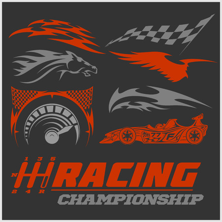 Set of racing stickers on dark backgroundのイラスト素材
