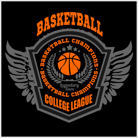 Basketball championship set and design elements on dark backgroundのイラスト素材