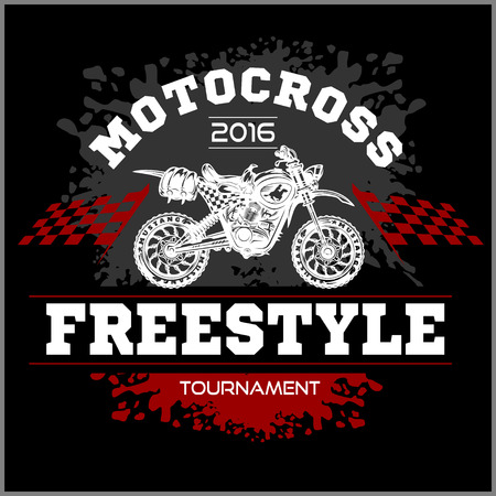 Motocross Tournament emblem for t-shirts on dark backgroundのイラスト素材