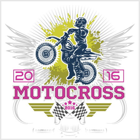 Extreme motocross. Emblem, t-shirt design on white background.のイラスト素材