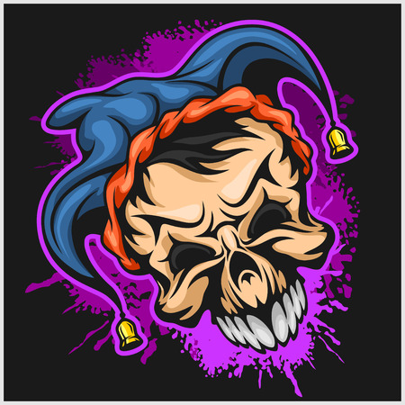 Evil scary clown. Halloween monster, joker character. Vector illustration on grunge backgroundのイラスト素材