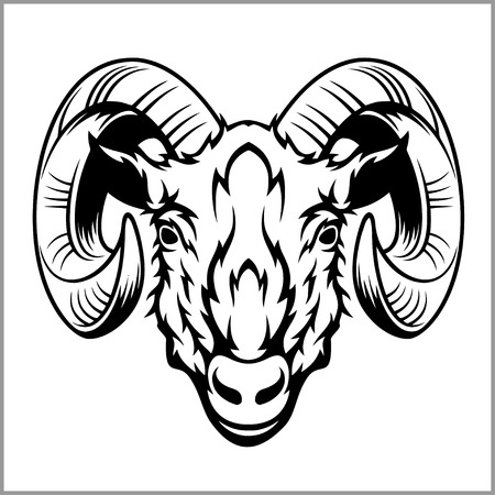 Ram head logo or icon in black and white. This is vector illustration ideal for a mascot and T-shirt graphic.のイラスト素材