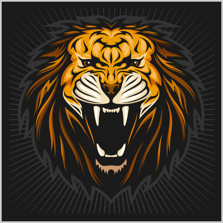 Lion head vector illustration on black backgroundのイラスト素材