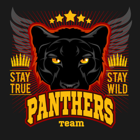 Hunting club sign. Hunter sport team shield symbol. Safari hunt of wild animal panther, logo, star. Vintage styleのイラスト素材