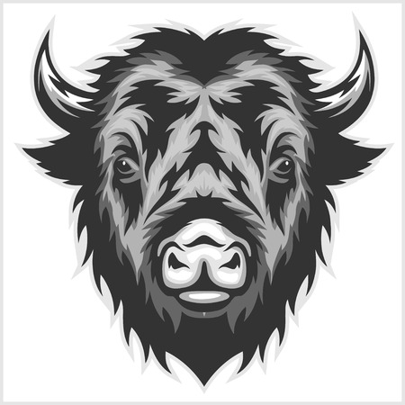 Bison mascot head. Black and white.のイラスト素材