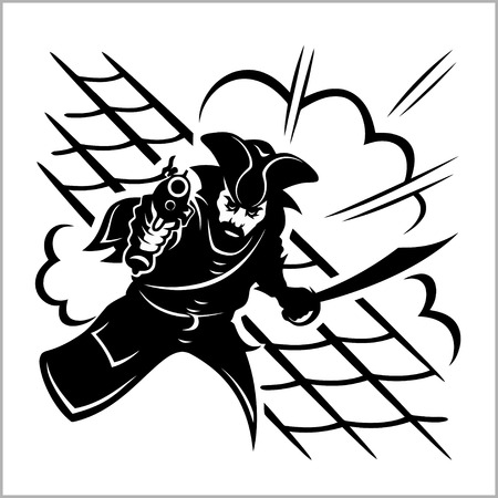 Attack of pirate - vector illustration. Isolated on white.のイラスト素材