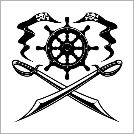 Pirates emblem - steering wheel and crossed swords or sabers.のイラスト素材