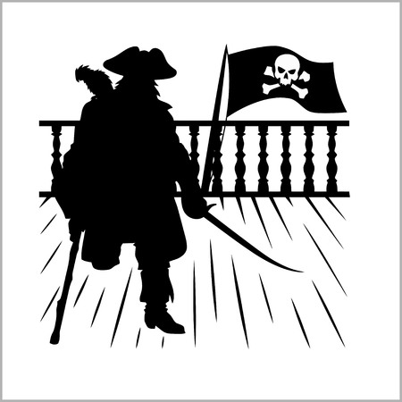 Pirate and Jolly Roger - vector silhouetteのイラスト素材