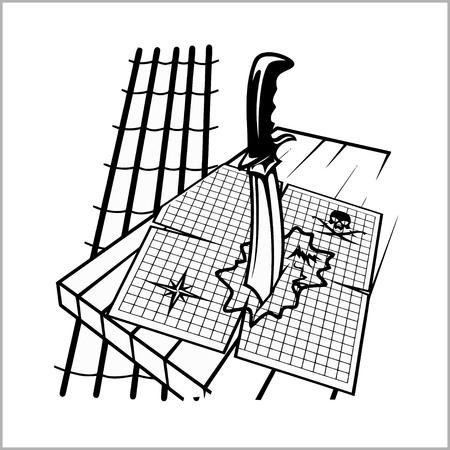 Old pirate card and knife - emblemのイラスト素材