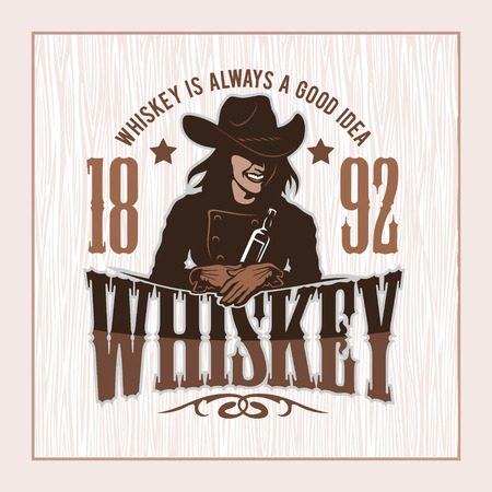 Vintage Whiskey Label with Girl - T-shirt Graphicのイラスト素材
