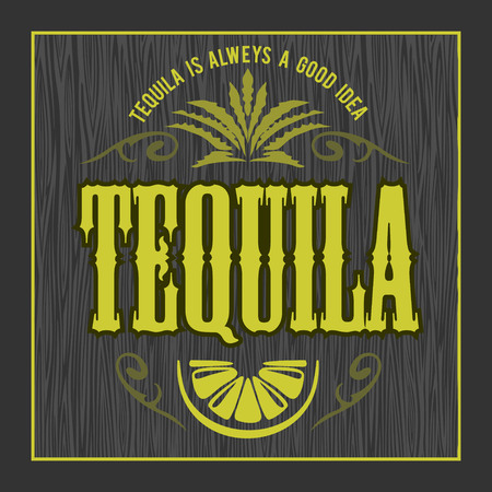 Vintage alcohol tequila drink vector bottle label. Sticker or poster for tequila tippleのイラスト素材