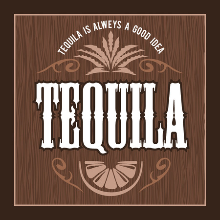 Vintage alcohol tequila drink vector bottle label. Sticker or poster for tequila tippleのイラスト素材