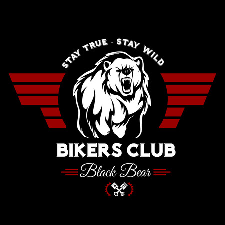 Bear bikers club tee print vector design. Vector illustration T-shirt emblem.のイラスト素材