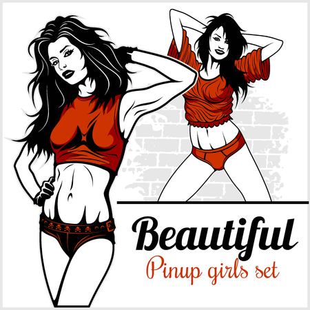 Pretty Pin up girl on white background. Vector illustration.のイラスト素材