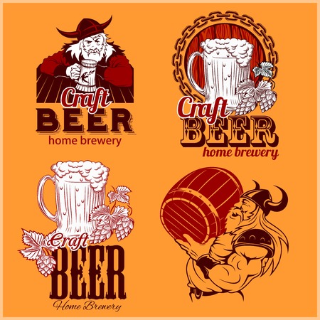 Set craft beer and vikings templates on an orange backgroundのイラスト素材