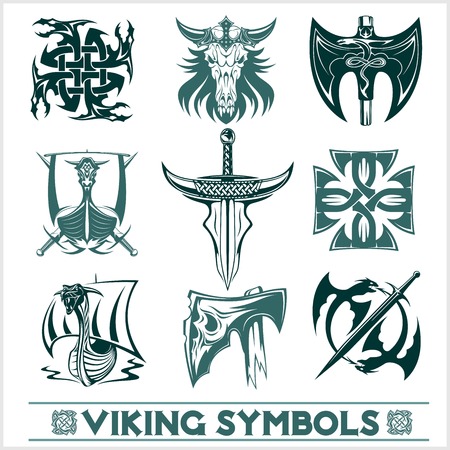 Set of Viking symbols icons vector.のイラスト素材