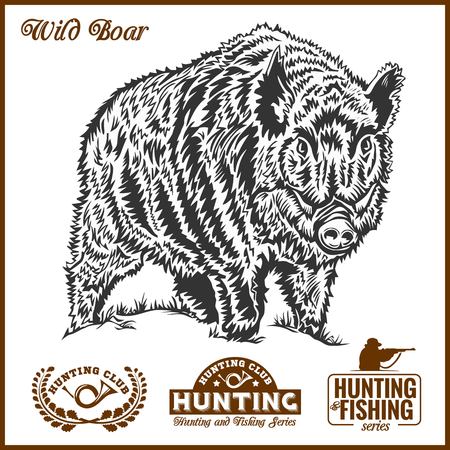 black and white engrave isolated pig vector illustrationのイラスト素材