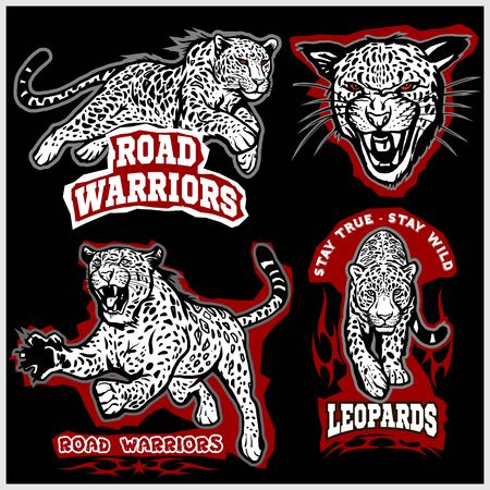 Labels, emblems and design elements for sport club with leopard on black backgroundのイラスト素材
