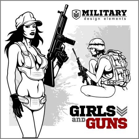Beautiful woman holding a gunのイラスト素材