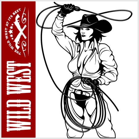 Sexy Cowgirl with Lasso isolated on whiteのイラスト素材