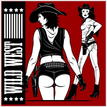 Sexy Cowgirls with revolverのイラスト素材
