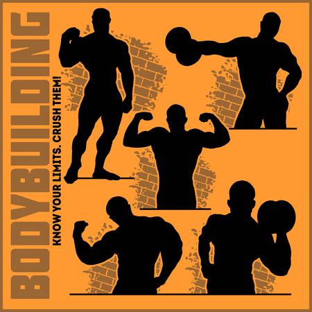 Silhouettes of Bodybuilders - Gym Vector Icon Set isolated on whiteのイラスト素材