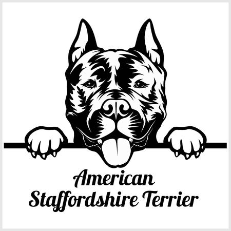 American Staffordshire Terrier - Peeking Dogs - breed face head isolated on whiteのイラスト素材
