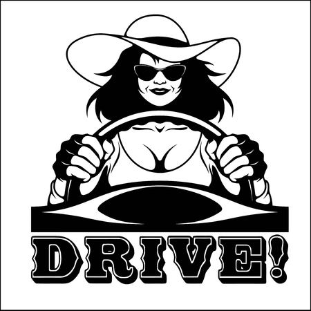 Business Woman - feminist driver. Vector stockのイラスト素材