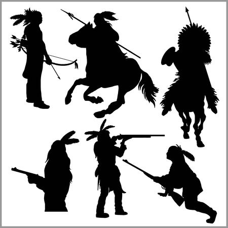 wild west silhouettes - native american warriorsのイラスト素材