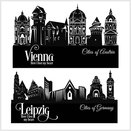 City in Europe - Vienna Austria and Leipzig Germany. Detailed architecture. Trendy vector illustration.のイラスト素材
