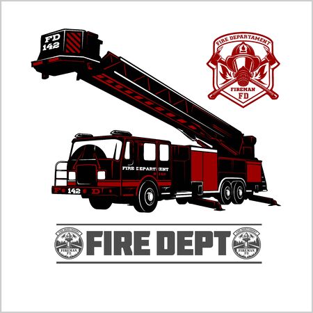 Fire Truck - Fire departament emblem vector illustration and badge.