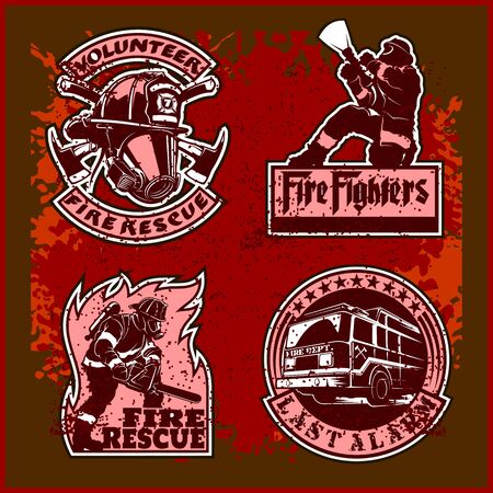 Firemans vector set - t-shirt graphics, fire department, sworn to protectのイラスト素材