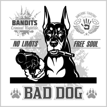 Bad dog - doberman - dog aiming with gunsのイラスト素材