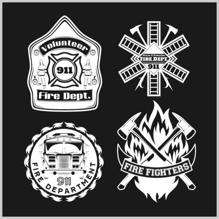 Firemans vector set - t-shirt graphics, fire department, sworn to protectのイラスト素材
