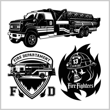Fire department vector set - fireman s and emblems - badges, elements.