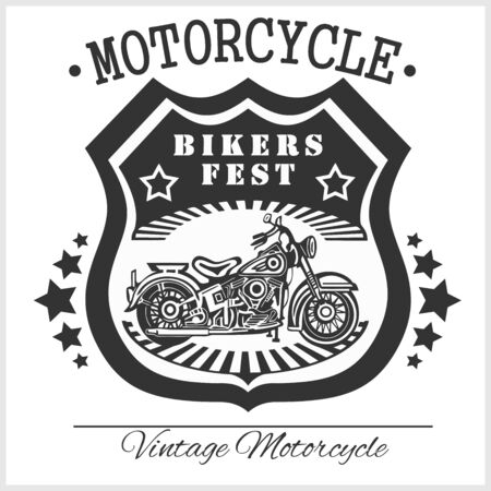 Custom motorcycles club Badge or Label With biker - monochrome vector illustration isolated on whiteのイラスト素材