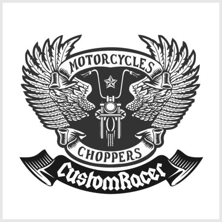 Bike and wings in vintage style. Emblem, symbol, t-shirt graphic.のイラスト素材