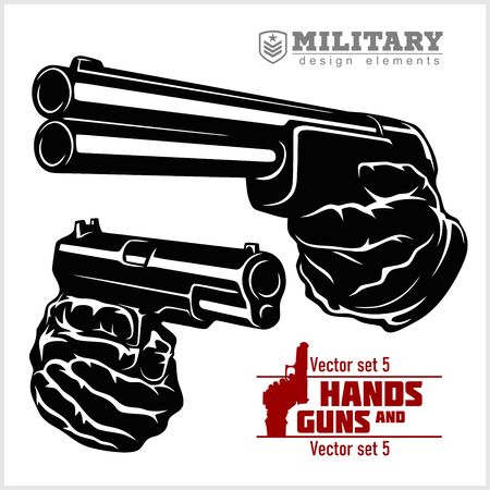 Hands with shotgun and Pistol - shotgun and pistol pointed. At Gunpointのイラスト素材