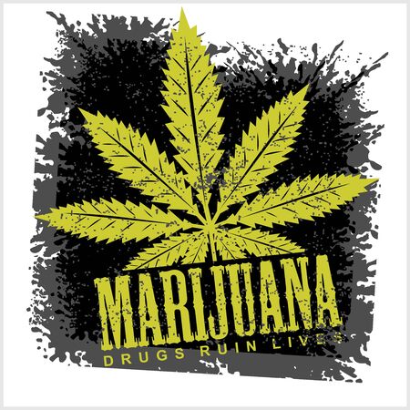 Marijuana Cannabis leaf on a grunge black backgroundのイラスト素材