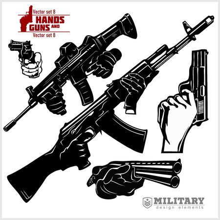 Hands with Rifle AK and Gun - rifle and pistol pointed. At Gunpointのイラスト素材